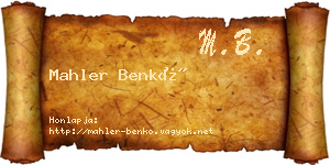 Mahler Benkő névjegykártya